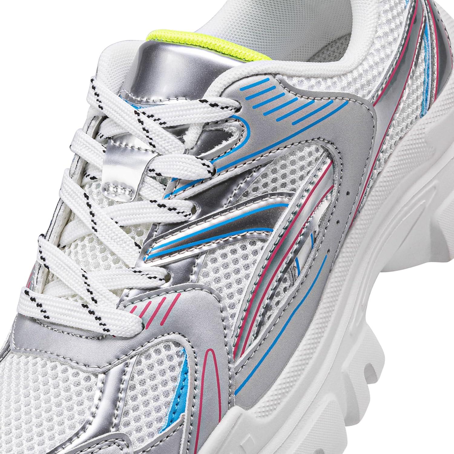 imageDREAM PAIRS Women Platform Chunky Lightweight Comfortable Breathable Casual Stylish Y2K LaceUp Heidi Walking Fashion SneakersSize 8WhiteSilverSDFN2421W