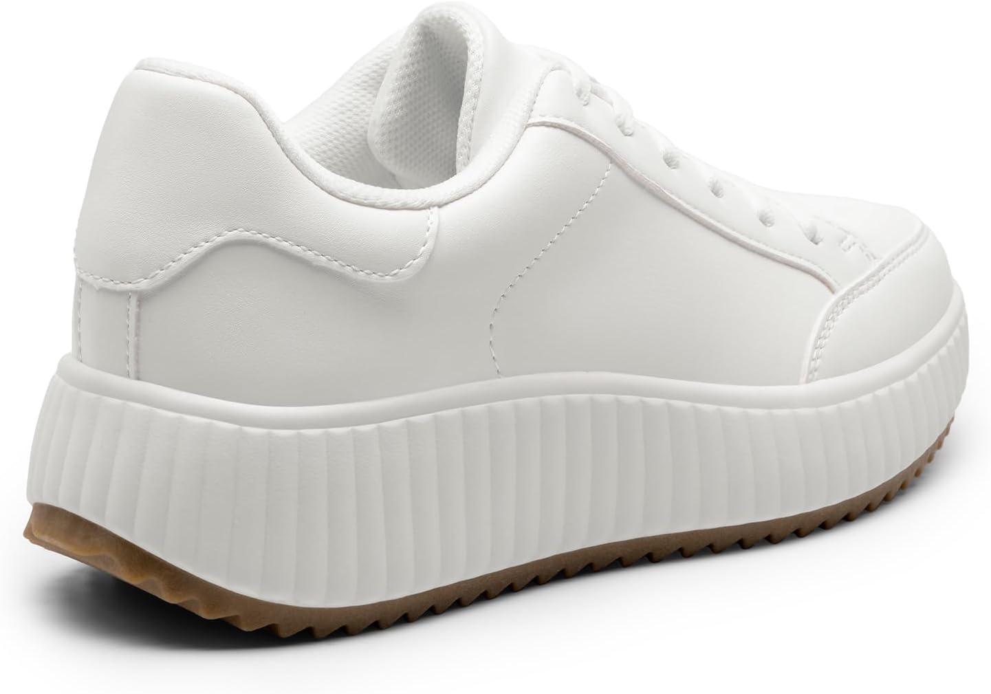 imageDREAM PAIRS Women Platform Chunky Lightweight Comfortable Casual Faux Leather LaceUp Dee Walking Fashion SneakersAll Whitepu