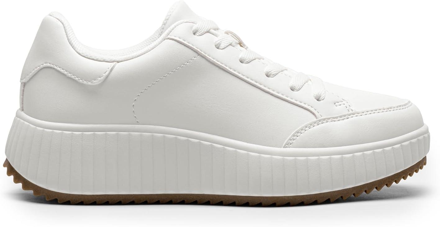 imageDREAM PAIRS Women Platform Chunky Lightweight Comfortable Casual Faux Leather LaceUp Dee Walking Fashion SneakersAll Whitepu