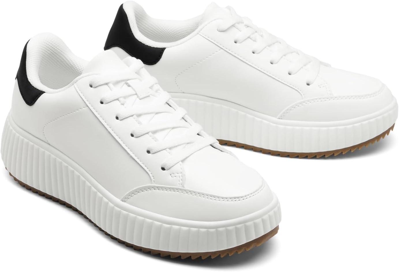 imageDREAM PAIRS Women Platform Chunky Lightweight Comfortable Casual Faux Leather LaceUp Dee Walking Fashion SneakersWhiteBlack