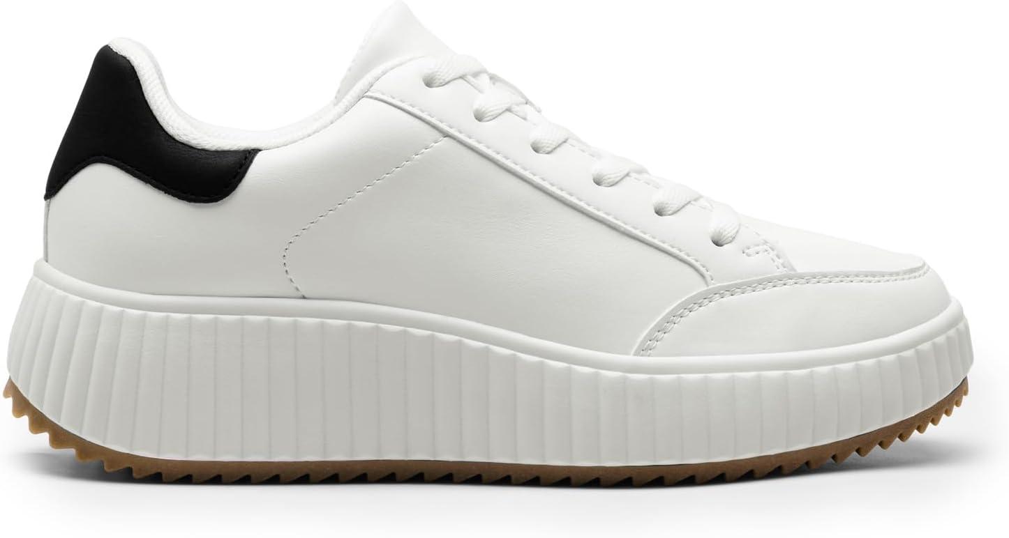 imageDREAM PAIRS Women Platform Chunky Lightweight Comfortable Casual Faux Leather LaceUp Dee Walking Fashion SneakersWhiteBlack