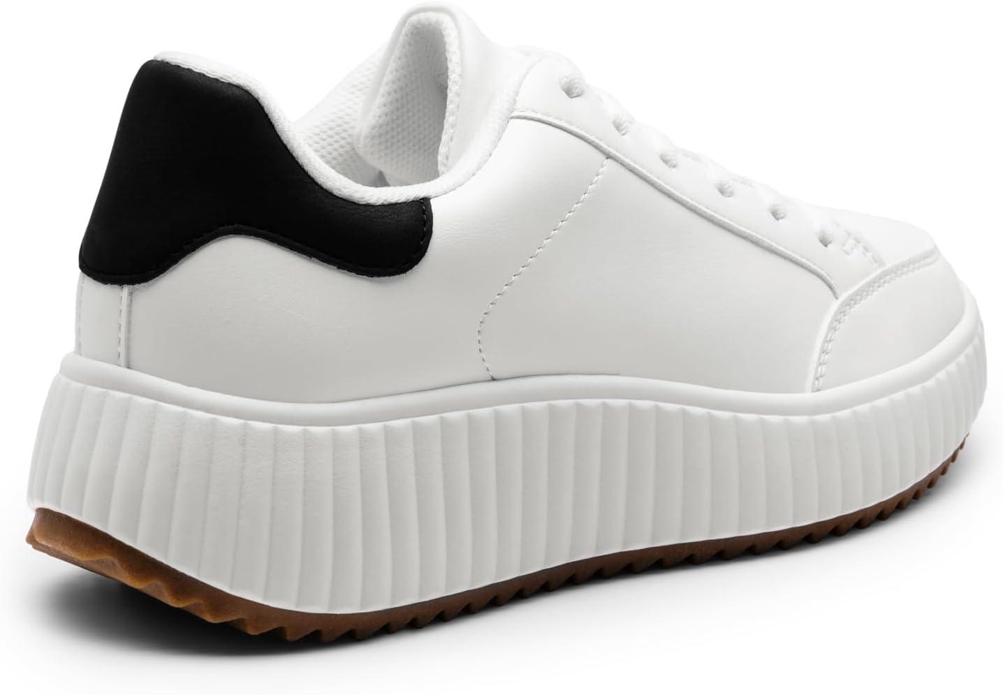 imageDREAM PAIRS Women Platform Chunky Lightweight Comfortable Casual Faux Leather LaceUp Dee Walking Fashion SneakersWhiteBlack