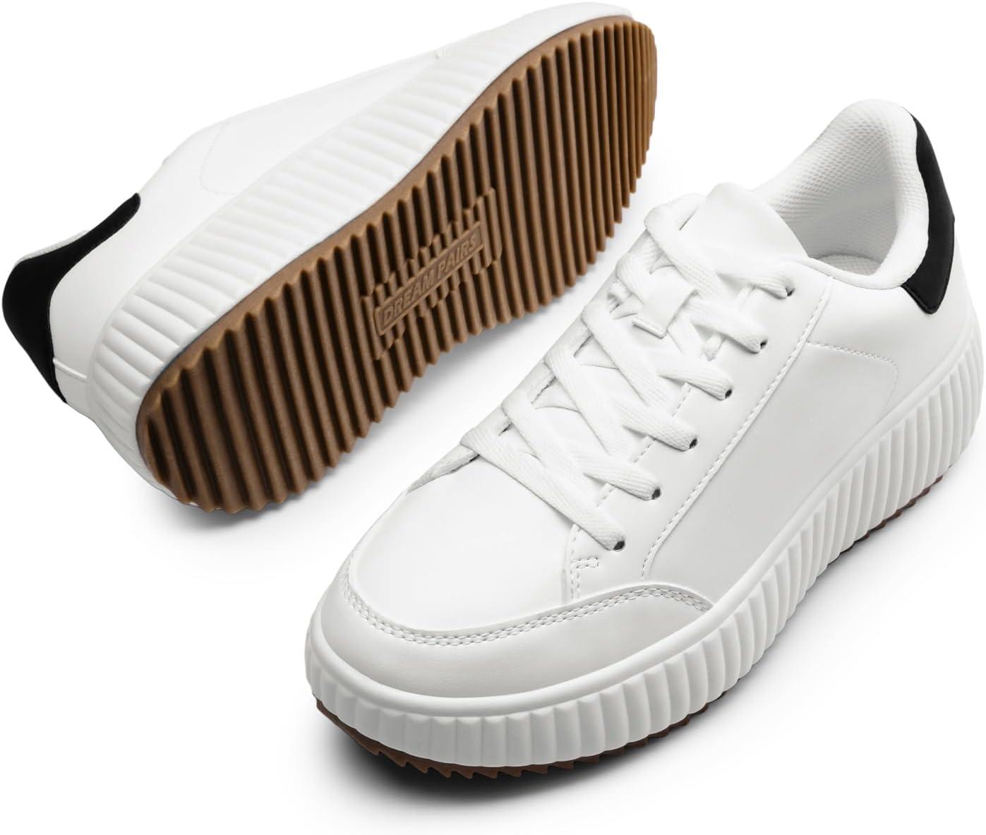 imageDREAM PAIRS Women Platform Chunky Lightweight Comfortable Casual Faux Leather LaceUp Dee Walking Fashion SneakersWhiteBlack