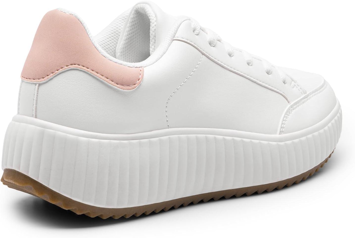 imageDREAM PAIRS Women Platform Chunky Lightweight Comfortable Casual Faux Leather LaceUp Dee Walking Fashion SneakersWhiteHot Pink