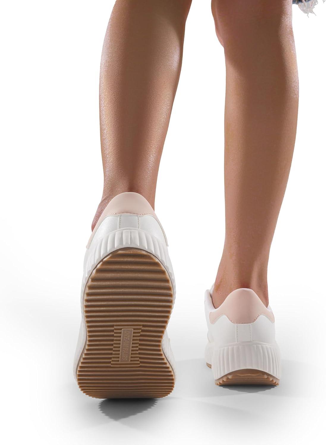 imageDREAM PAIRS Women Platform Chunky Lightweight Comfortable Casual Faux Leather LaceUp Dee Walking Fashion SneakersWhiteHot Pink