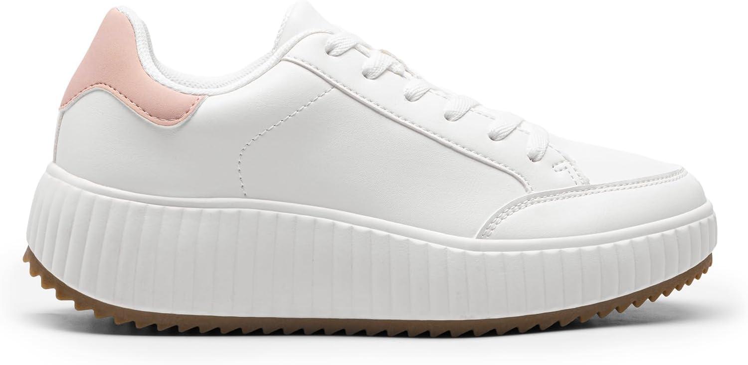 imageDREAM PAIRS Women Platform Chunky Lightweight Comfortable Casual Faux Leather LaceUp Dee Walking Fashion SneakersWhiteHot Pink