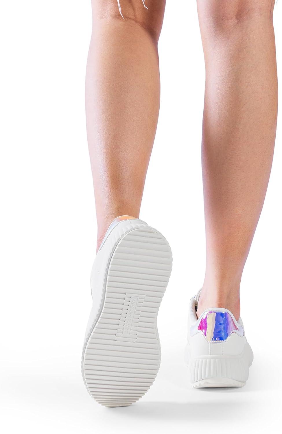 imageDREAM PAIRS Women Platform Chunky Lightweight Comfortable Casual Faux Leather LaceUp Dee Walking Fashion SneakersWhiteRainbowpu