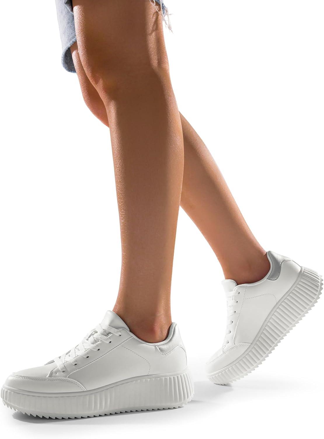 imageDREAM PAIRS Women Platform Chunky Lightweight Comfortable Casual Faux Leather LaceUp Dee Walking Fashion SneakersWhiteSilver