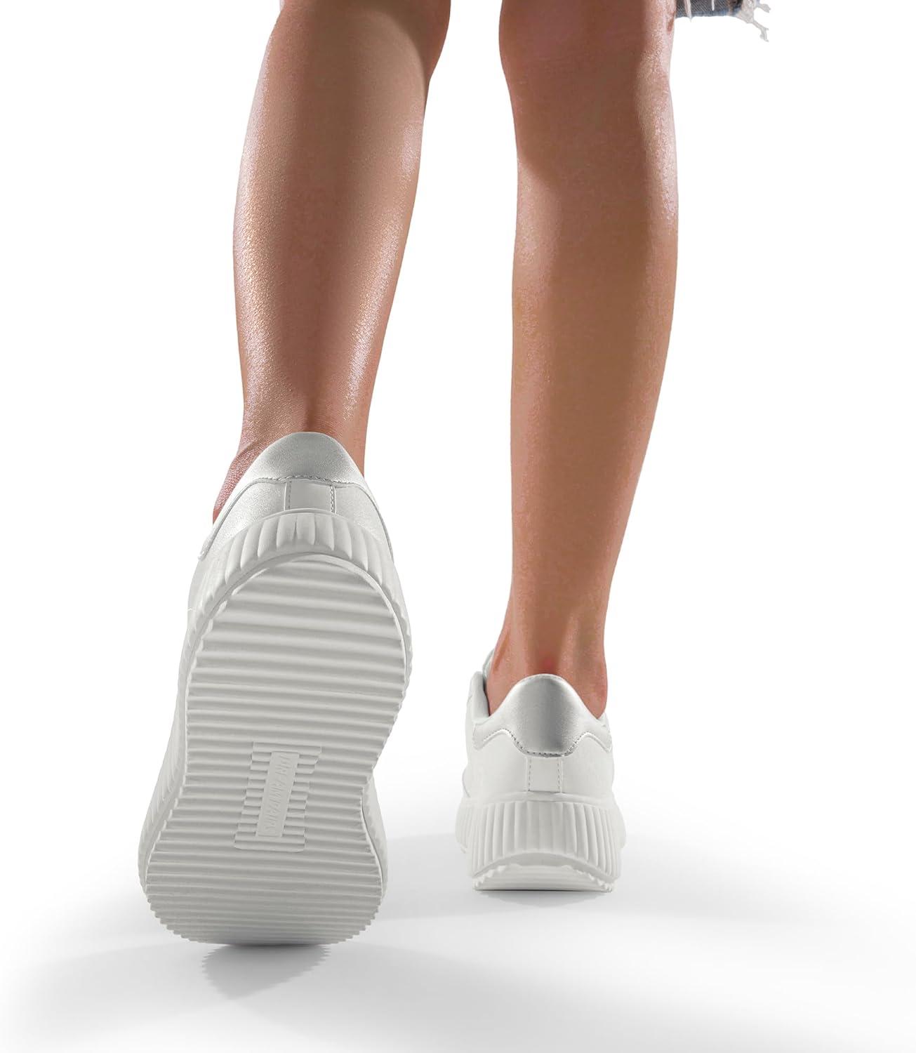 imageDREAM PAIRS Women Platform Chunky Lightweight Comfortable Casual Faux Leather LaceUp Dee Walking Fashion SneakersWhiteSilver