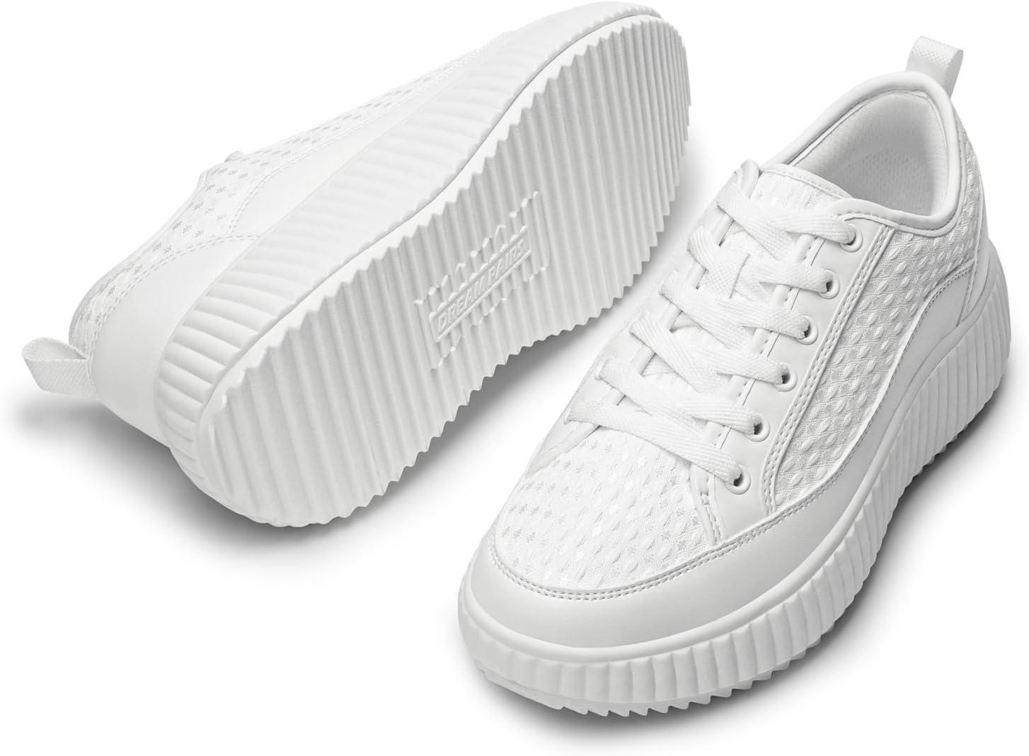 imageDREAM PAIRS Women Platform Chunky Lightweight Comfortable Casual LaceUp Sky Walking Fashion SneakersAll White