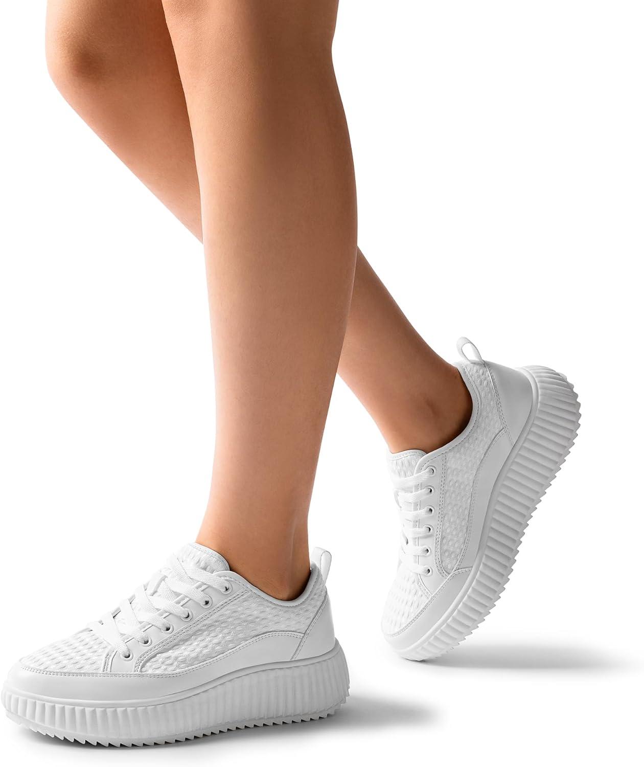 imageDREAM PAIRS Women Platform Chunky Lightweight Comfortable Casual LaceUp Sky Walking Fashion SneakersAll White