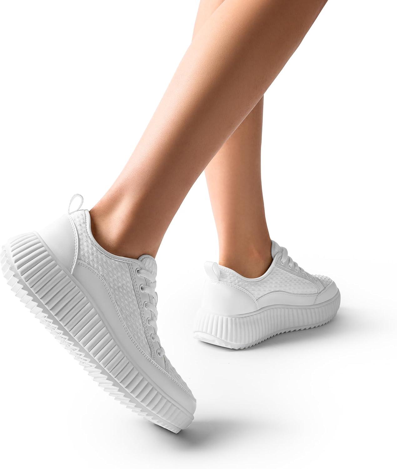 imageDREAM PAIRS Women Platform Chunky Lightweight Comfortable Casual LaceUp Sky Walking Fashion SneakersAll White