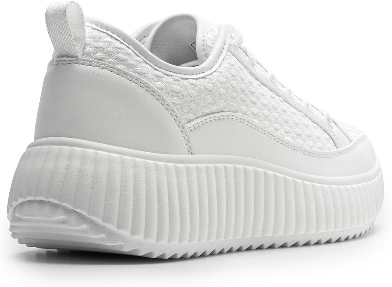 imageDREAM PAIRS Women Platform Chunky Lightweight Comfortable Casual LaceUp Sky Walking Fashion SneakersAll White