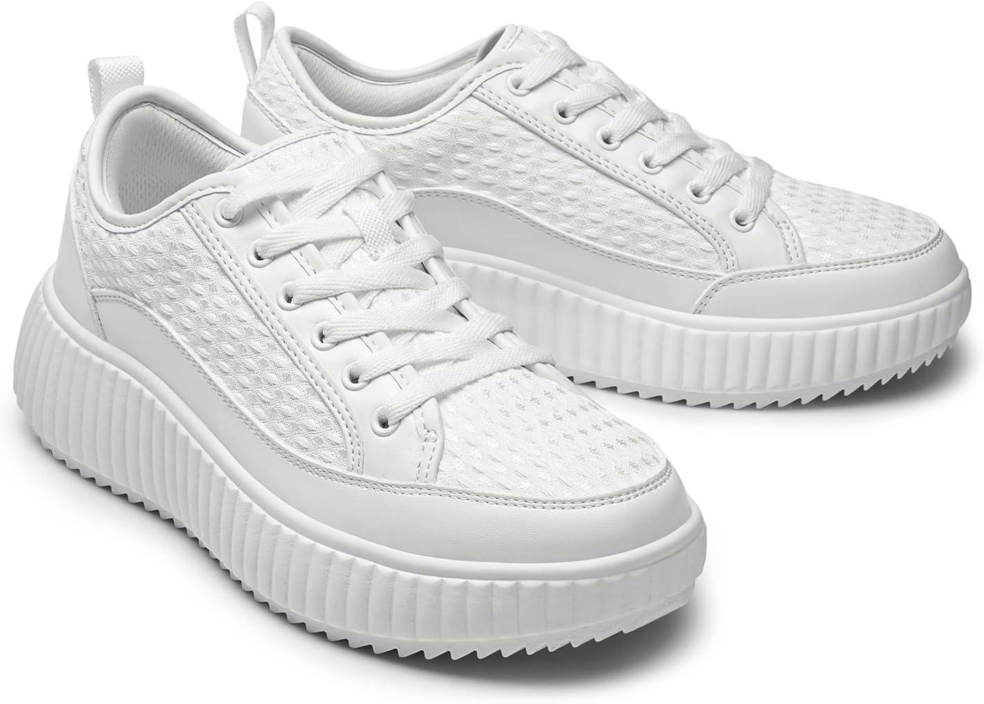 imageDREAM PAIRS Women Platform Chunky Lightweight Comfortable Casual LaceUp Sky Walking Fashion SneakersAll White