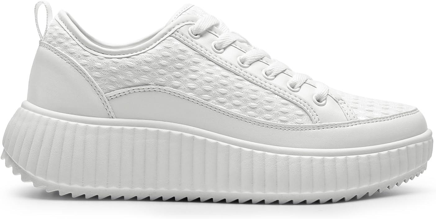 imageDREAM PAIRS Women Platform Chunky Lightweight Comfortable Casual LaceUp Sky Walking Fashion SneakersAll White