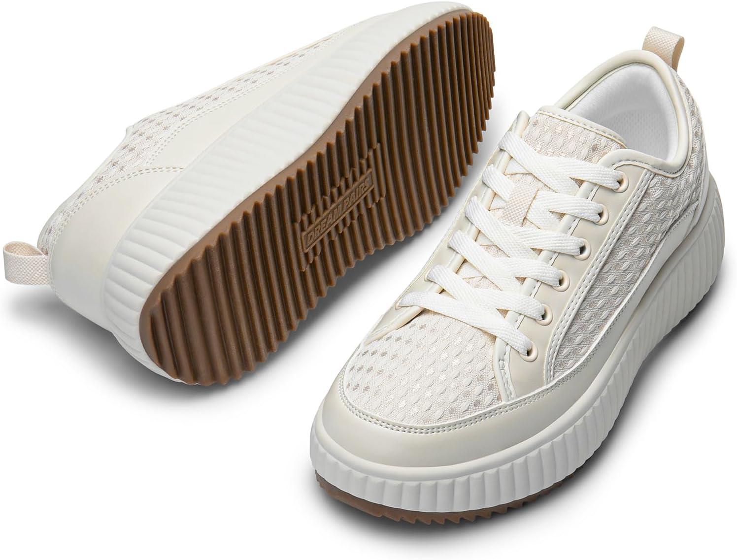 imageDREAM PAIRS Women Platform Chunky Lightweight Comfortable Casual LaceUp Sky Walking Fashion SneakersBeige