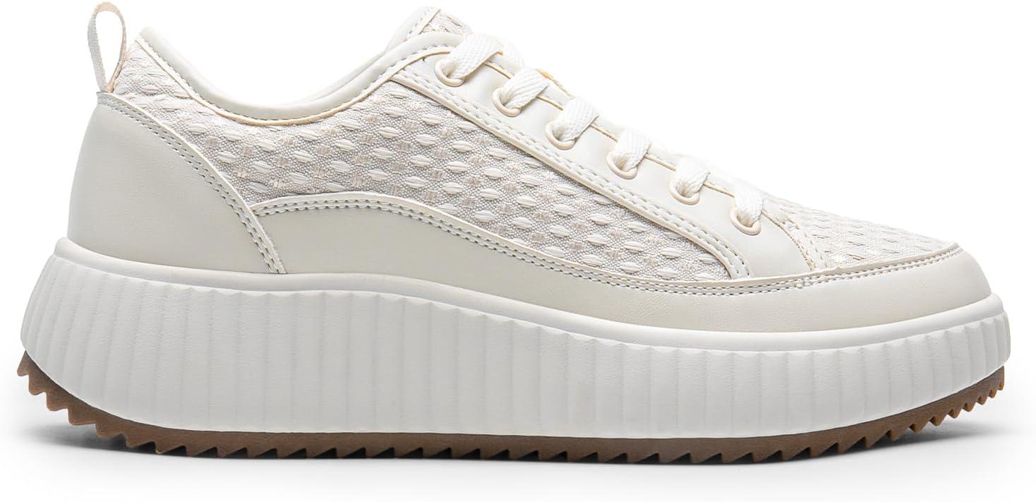 imageDREAM PAIRS Women Platform Chunky Lightweight Comfortable Casual LaceUp Sky Walking Fashion SneakersBeige