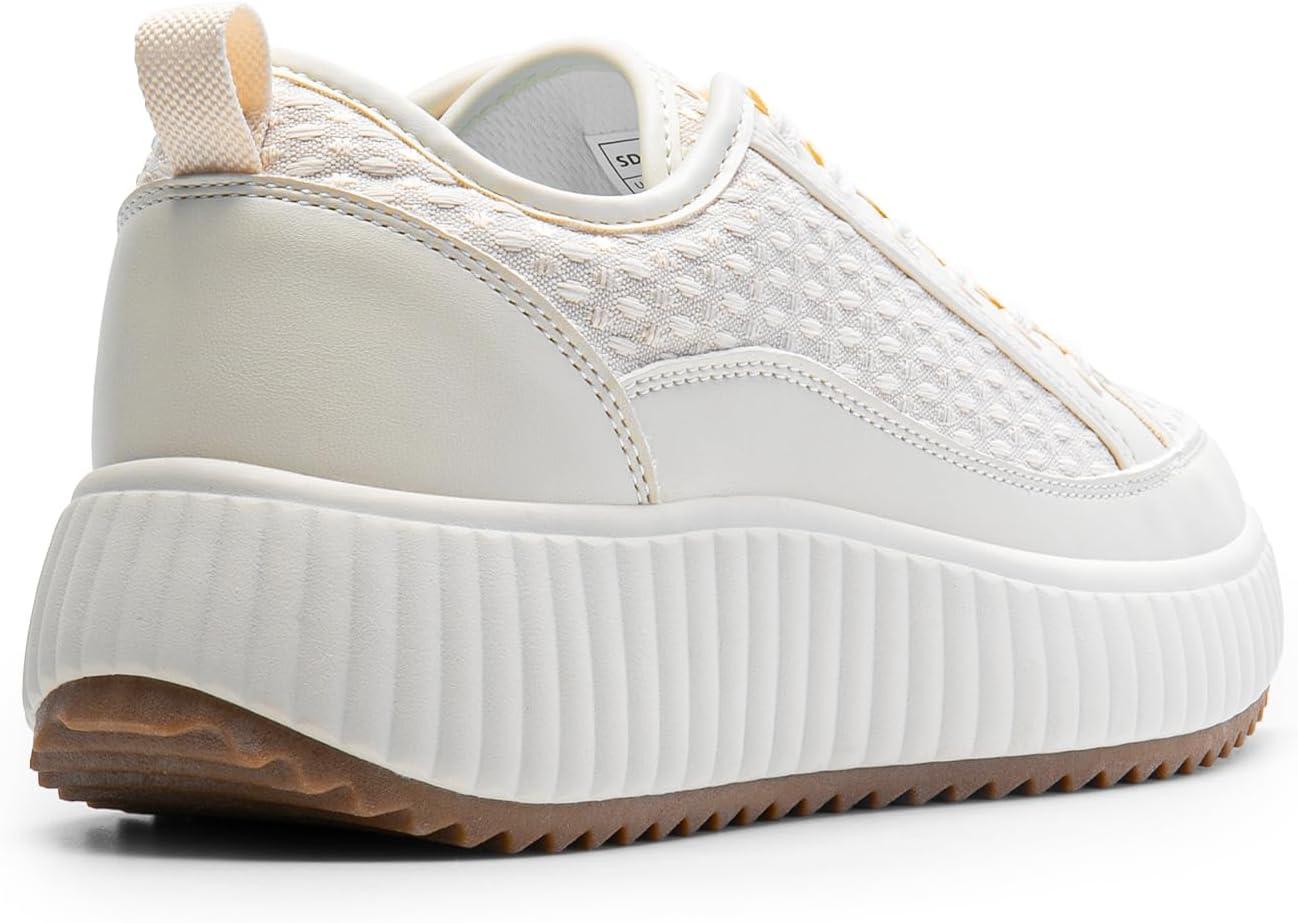 imageDREAM PAIRS Women Platform Chunky Lightweight Comfortable Casual LaceUp Sky Walking Fashion SneakersBeige