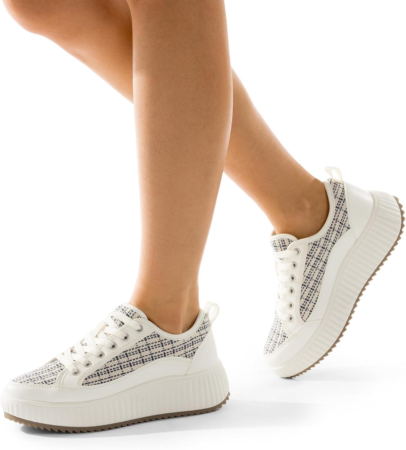 imageDREAM PAIRS Women Platform Chunky Lightweight Comfortable Casual LaceUp Sky Walking Fashion SneakersBlue StripeWhite