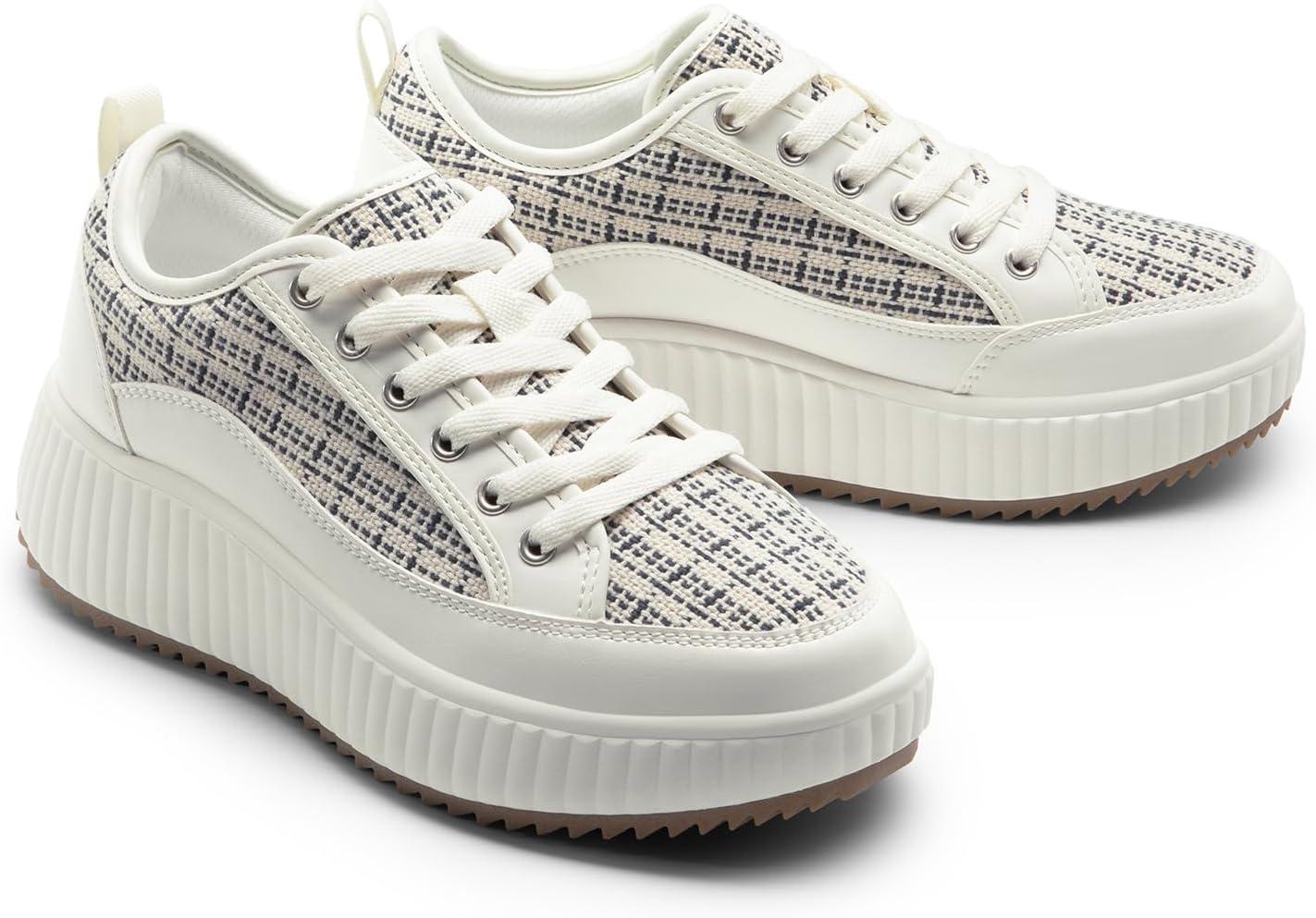 imageDREAM PAIRS Women Platform Chunky Lightweight Comfortable Casual LaceUp Sky Walking Fashion SneakersBlue StripeWhite