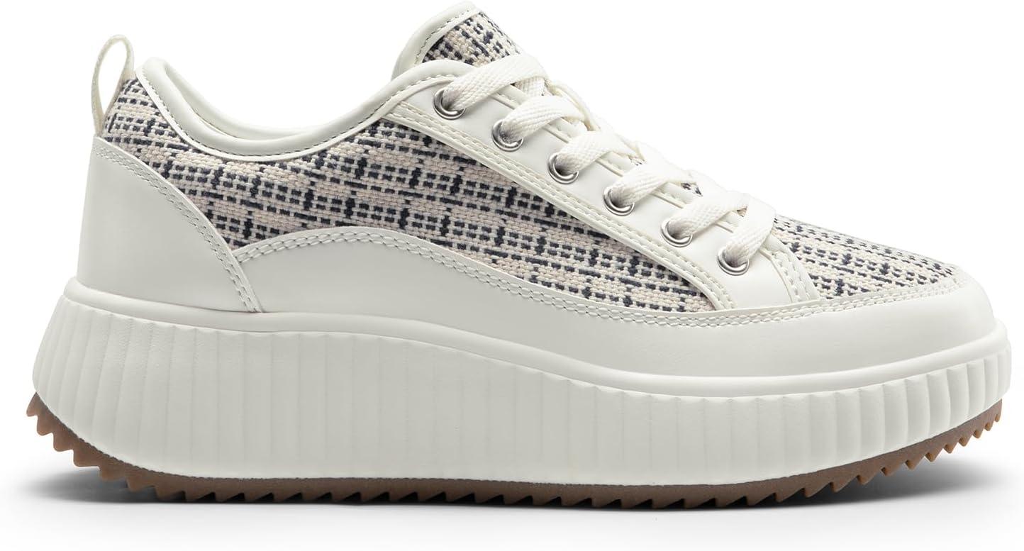 imageDREAM PAIRS Women Platform Chunky Lightweight Comfortable Casual LaceUp Sky Walking Fashion SneakersBlue StripeWhite