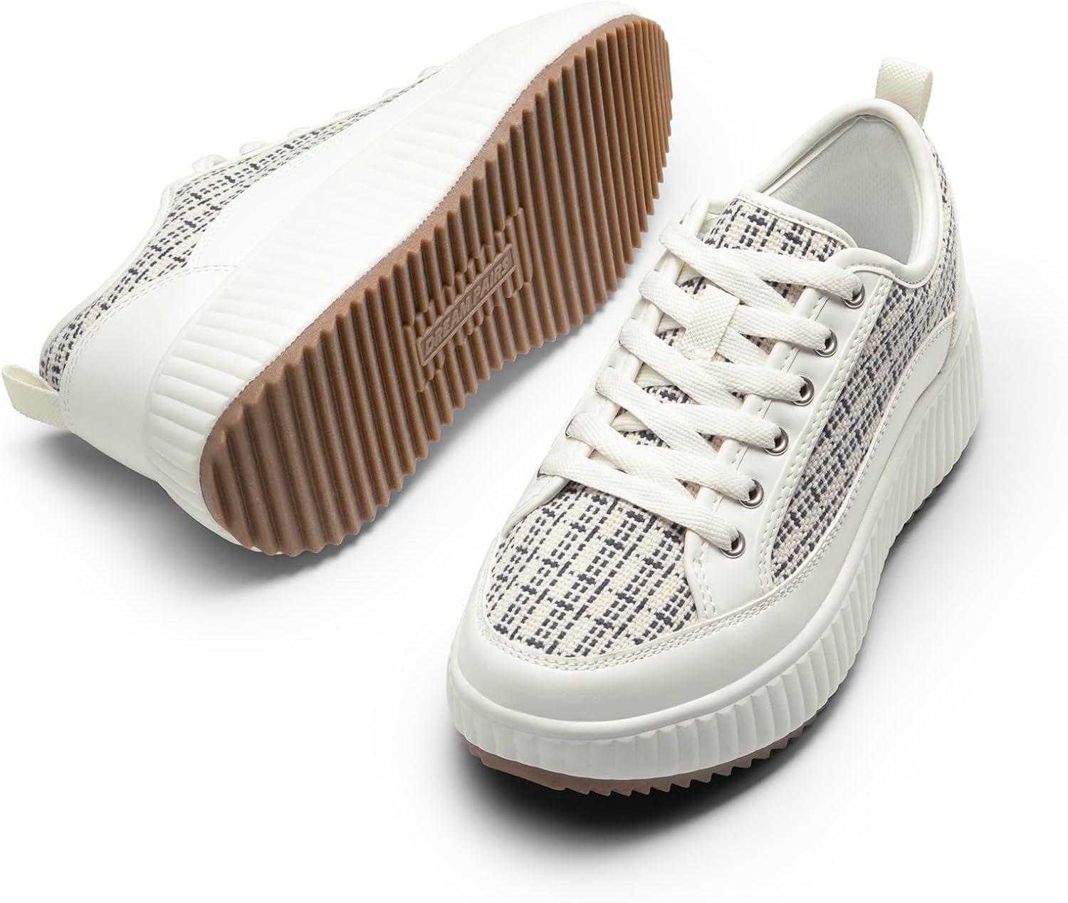 imageDREAM PAIRS Women Platform Chunky Lightweight Comfortable Casual LaceUp Sky Walking Fashion SneakersBlue StripeWhite