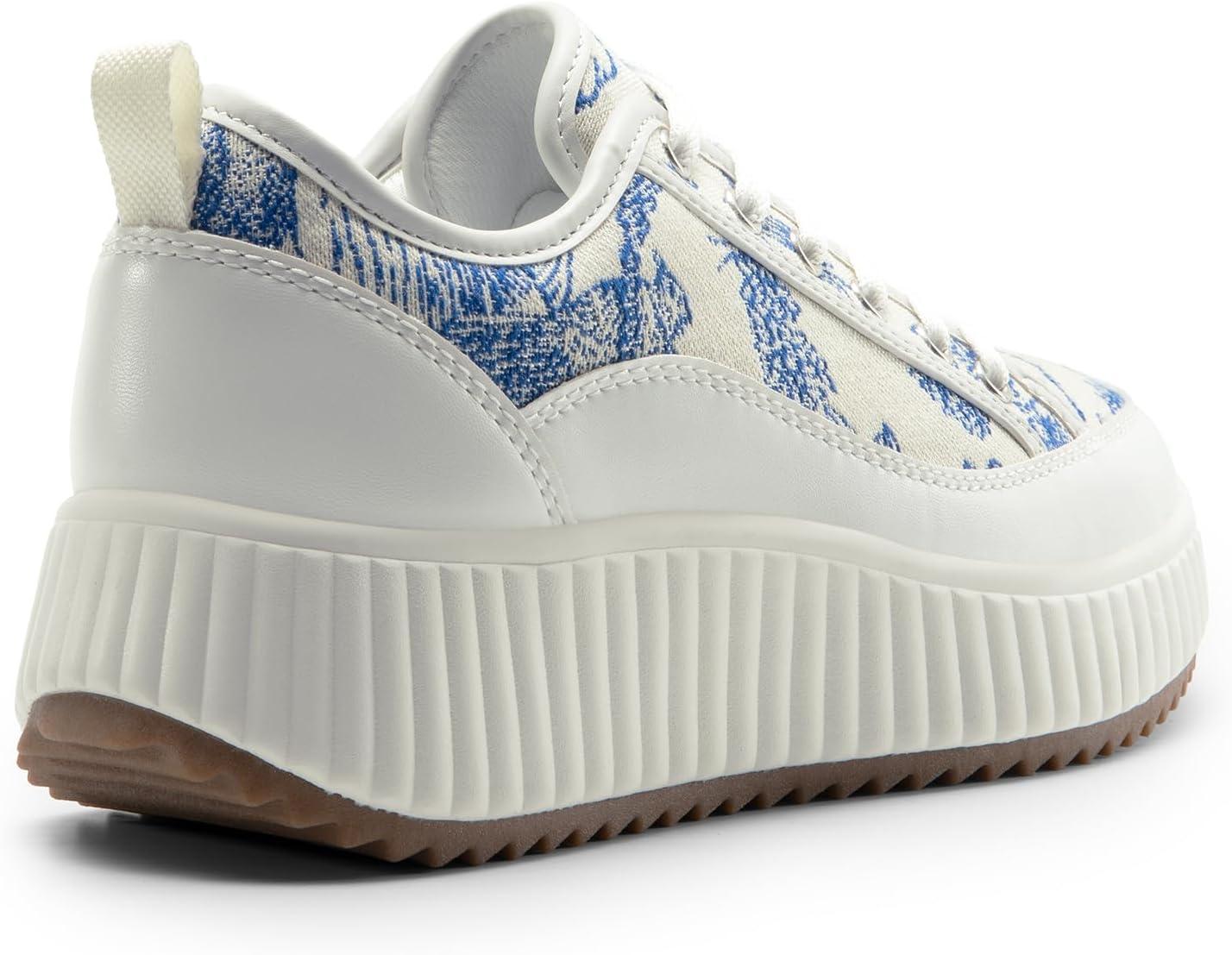 imageDREAM PAIRS Women Platform Chunky Lightweight Comfortable Casual LaceUp Sky Walking Fashion SneakersBlueBeigeWhite