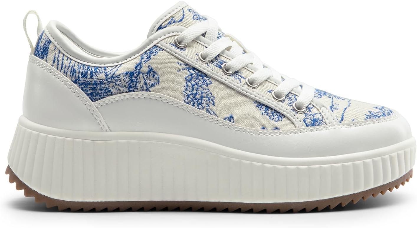 imageDREAM PAIRS Women Platform Chunky Lightweight Comfortable Casual LaceUp Sky Walking Fashion SneakersBlueBeigeWhite