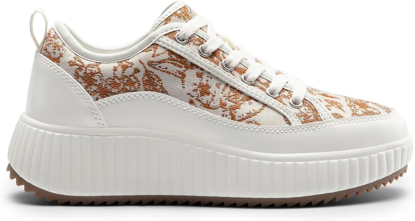 imageDREAM PAIRS Women Platform Chunky Lightweight Comfortable Casual LaceUp Sky Walking Fashion SneakersBrownBeigeWhite