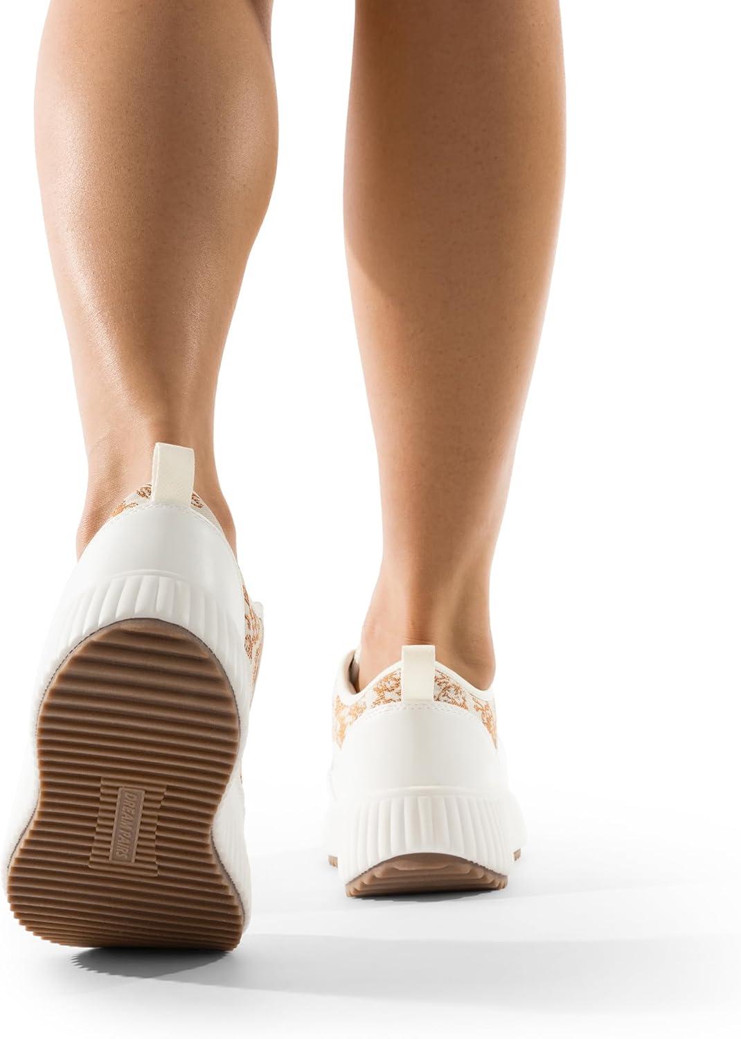 imageDREAM PAIRS Women Platform Chunky Lightweight Comfortable Casual LaceUp Sky Walking Fashion SneakersBrownBeigeWhite