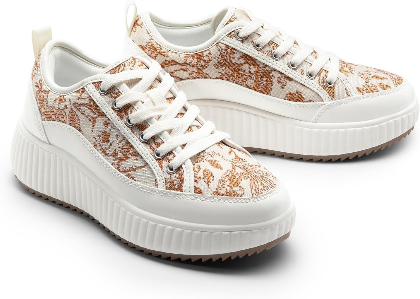 imageDREAM PAIRS Women Platform Chunky Lightweight Comfortable Casual LaceUp Sky Walking Fashion SneakersBrownBeigeWhite