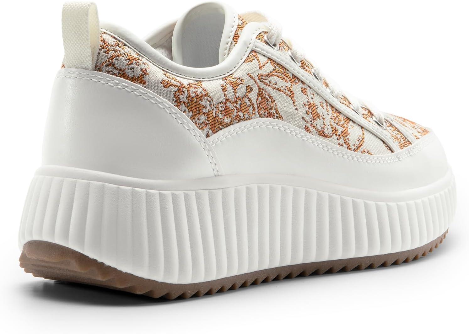 imageDREAM PAIRS Women Platform Chunky Lightweight Comfortable Casual LaceUp Sky Walking Fashion SneakersBrownBeigeWhite