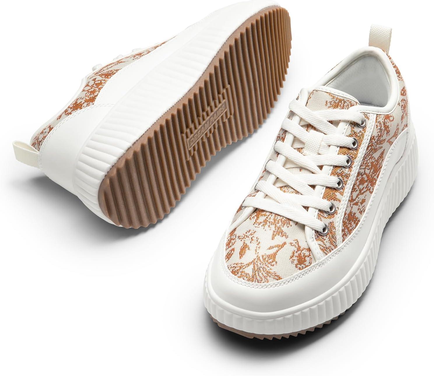 imageDREAM PAIRS Women Platform Chunky Lightweight Comfortable Casual LaceUp Sky Walking Fashion SneakersBrownBeigeWhite