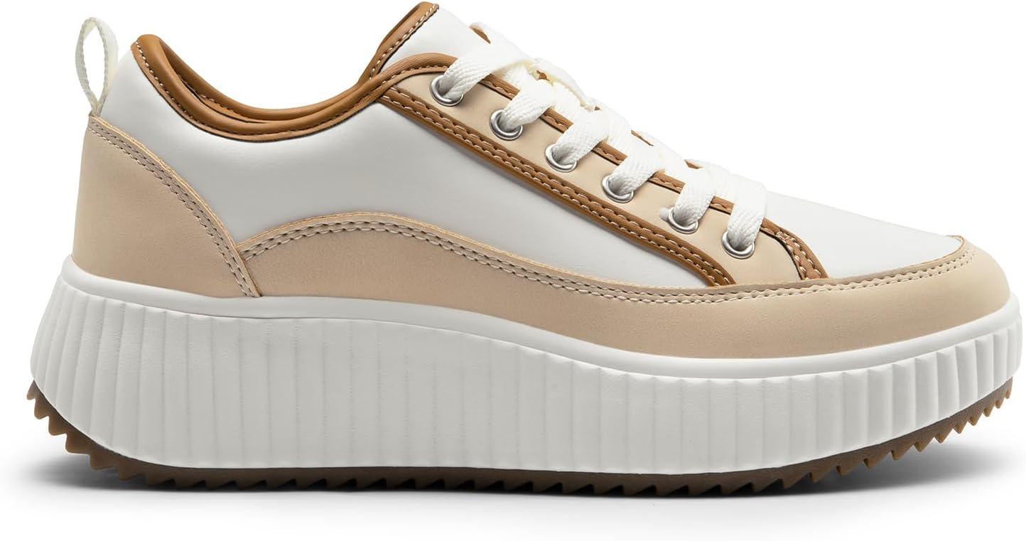 imageDREAM PAIRS Women Platform Chunky Lightweight Comfortable Casual LaceUp Sky Walking Fashion SneakersBrownWhitepu