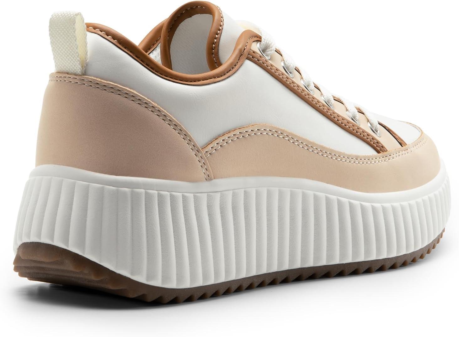 imageDREAM PAIRS Women Platform Chunky Lightweight Comfortable Casual LaceUp Sky Walking Fashion SneakersBrownWhitepu