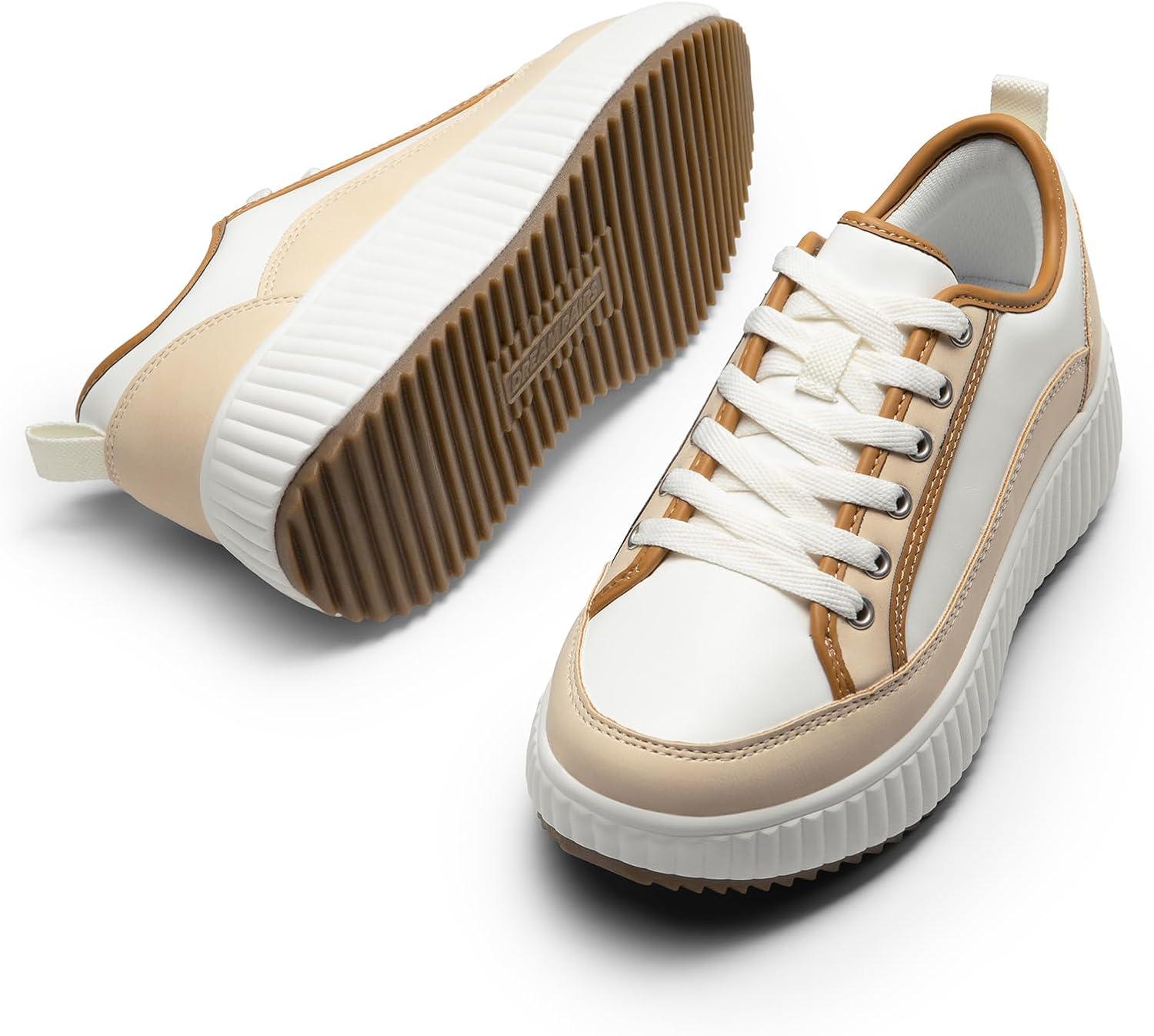 imageDREAM PAIRS Women Platform Chunky Lightweight Comfortable Casual LaceUp Sky Walking Fashion SneakersBrownWhitepu