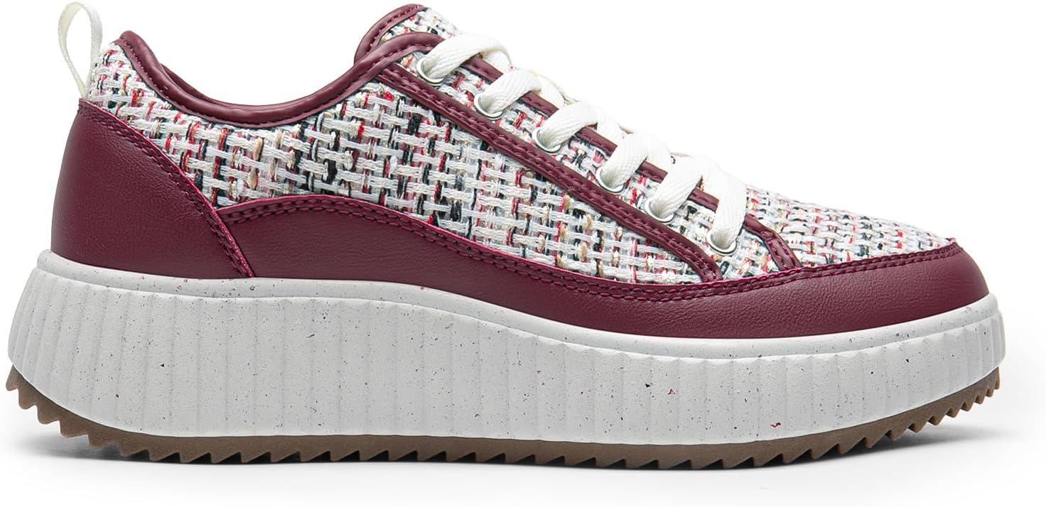 imageDREAM PAIRS Women Platform Chunky Lightweight Comfortable Casual LaceUp Sky Walking Fashion SneakersBurgundy