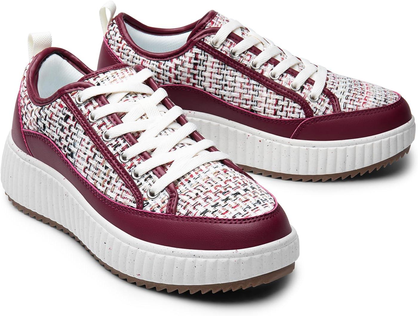 imageDREAM PAIRS Women Platform Chunky Lightweight Comfortable Casual LaceUp Sky Walking Fashion SneakersBurgundy