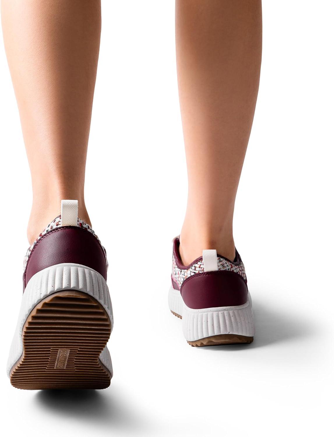 imageDREAM PAIRS Women Platform Chunky Lightweight Comfortable Casual LaceUp Sky Walking Fashion SneakersBurgundy