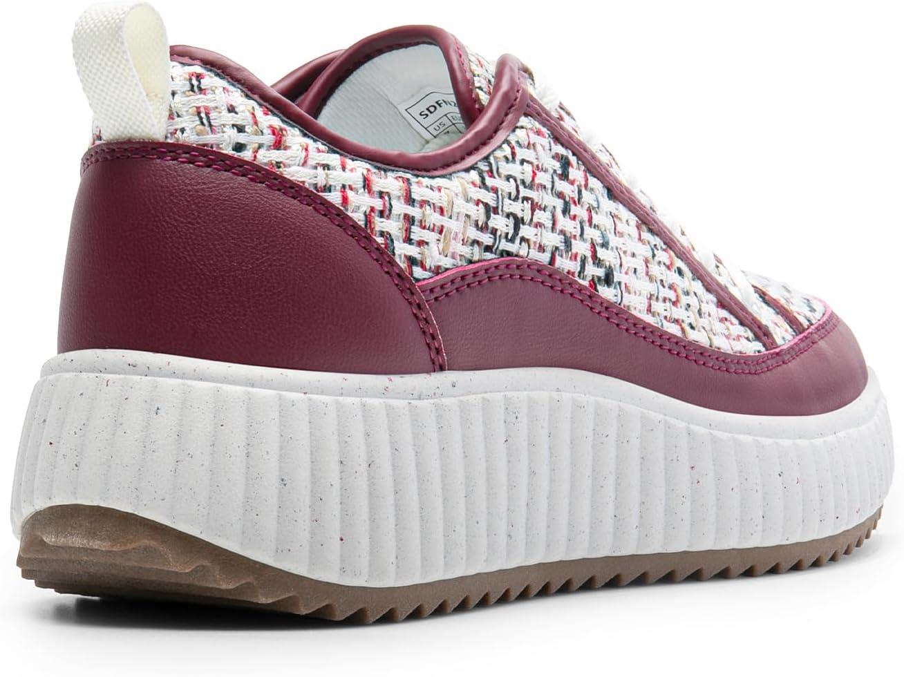 imageDREAM PAIRS Women Platform Chunky Lightweight Comfortable Casual LaceUp Sky Walking Fashion SneakersBurgundy