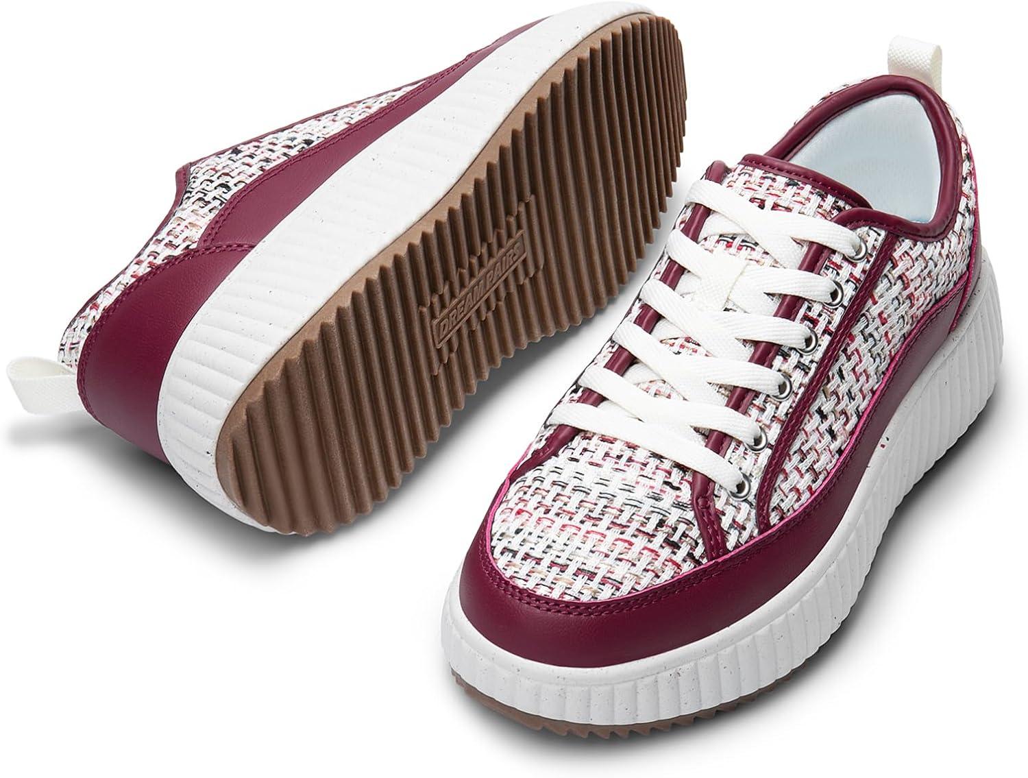 imageDREAM PAIRS Women Platform Chunky Lightweight Comfortable Casual LaceUp Sky Walking Fashion SneakersBurgundy