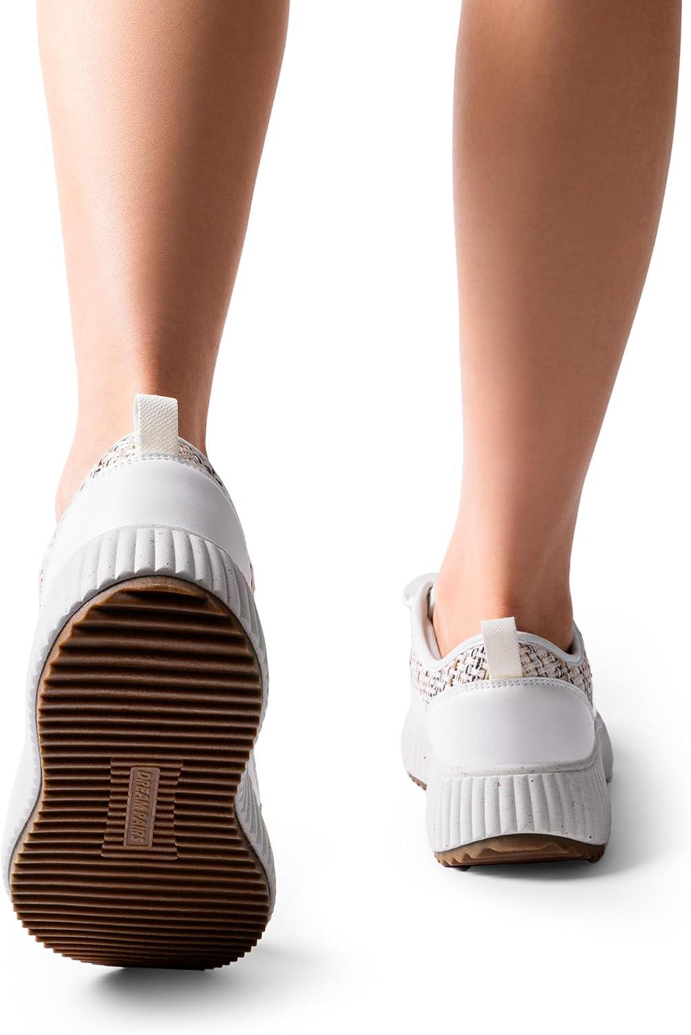 imageDREAM PAIRS Women Platform Chunky Lightweight Comfortable Casual LaceUp Sky Walking Fashion SneakersKhakiWhite