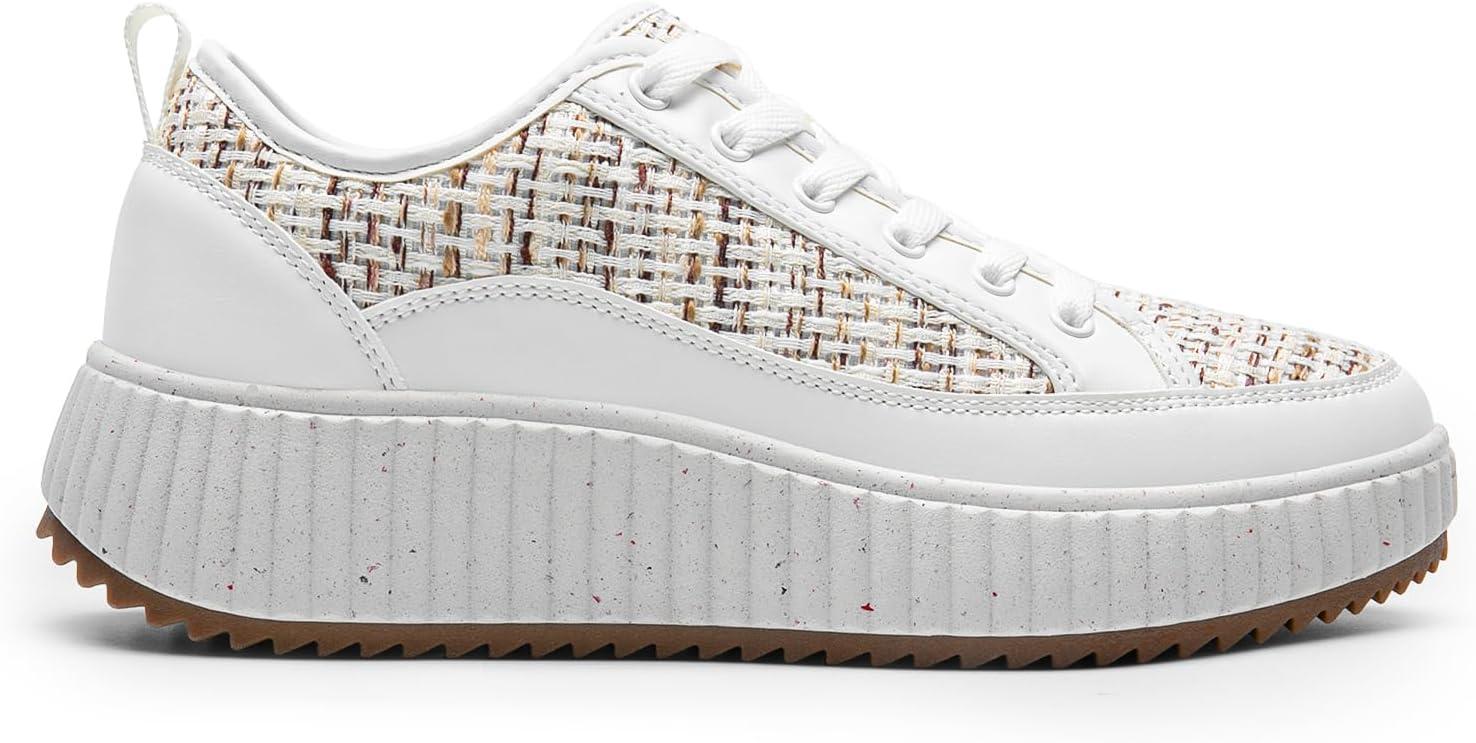 imageDREAM PAIRS Women Platform Chunky Lightweight Comfortable Casual LaceUp Sky Walking Fashion SneakersKhakiWhite