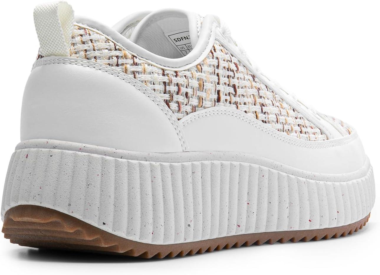 imageDREAM PAIRS Women Platform Chunky Lightweight Comfortable Casual LaceUp Sky Walking Fashion SneakersKhakiWhite