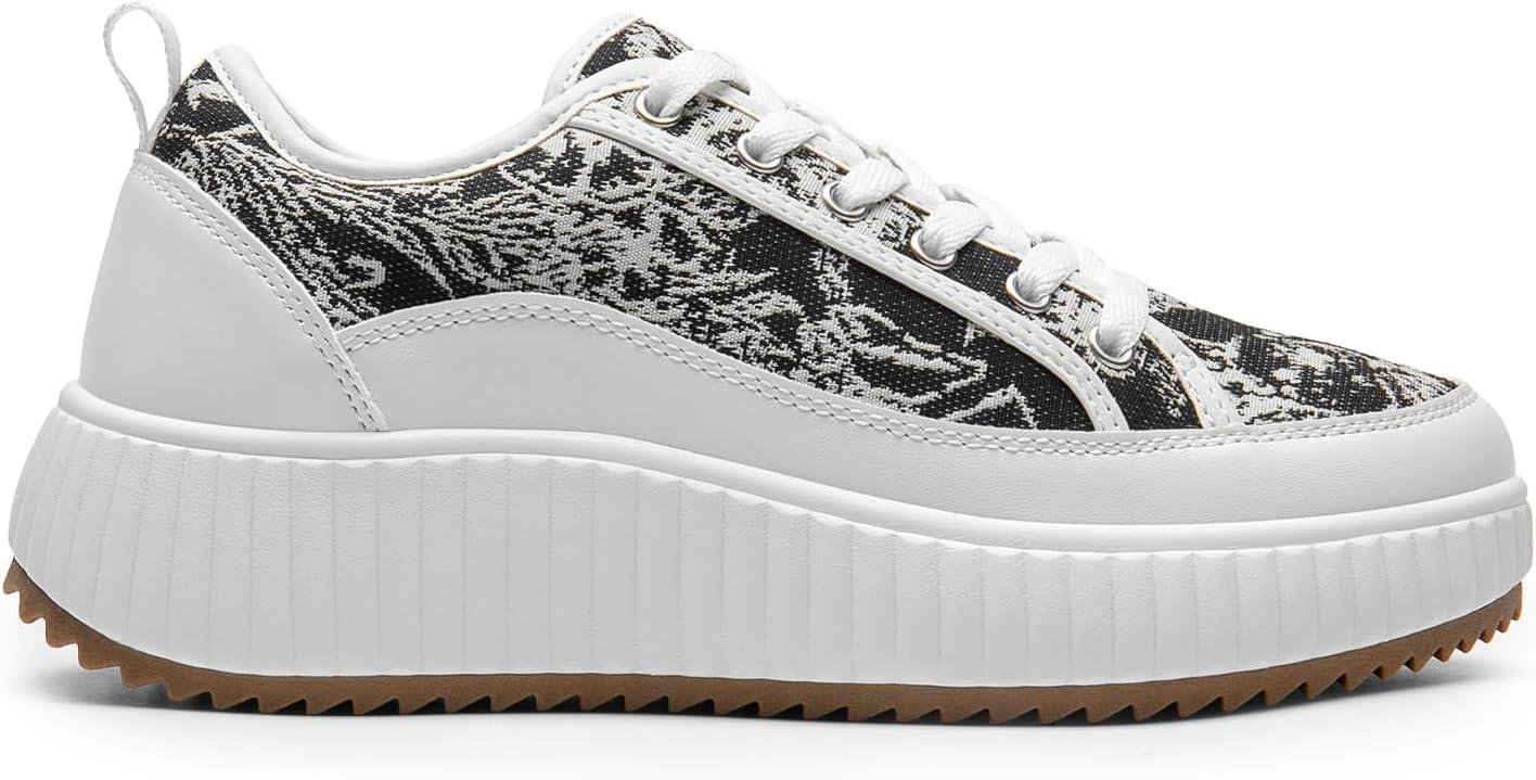 imageDREAM PAIRS Women Platform Chunky Lightweight Comfortable Casual LaceUp Sky Walking Fashion SneakersWhiteBlack