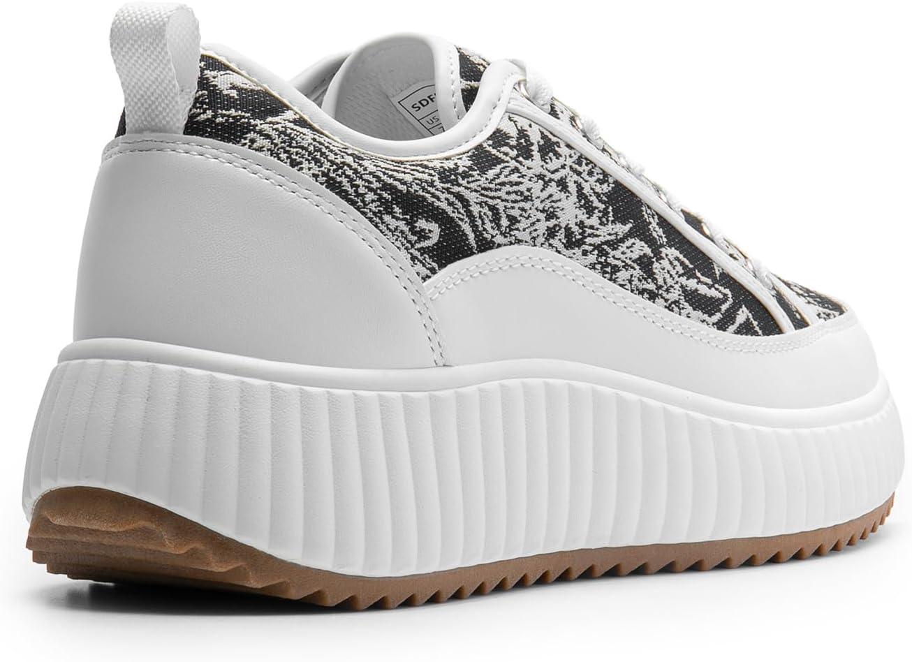 imageDREAM PAIRS Women Platform Chunky Lightweight Comfortable Casual LaceUp Sky Walking Fashion SneakersWhiteBlack