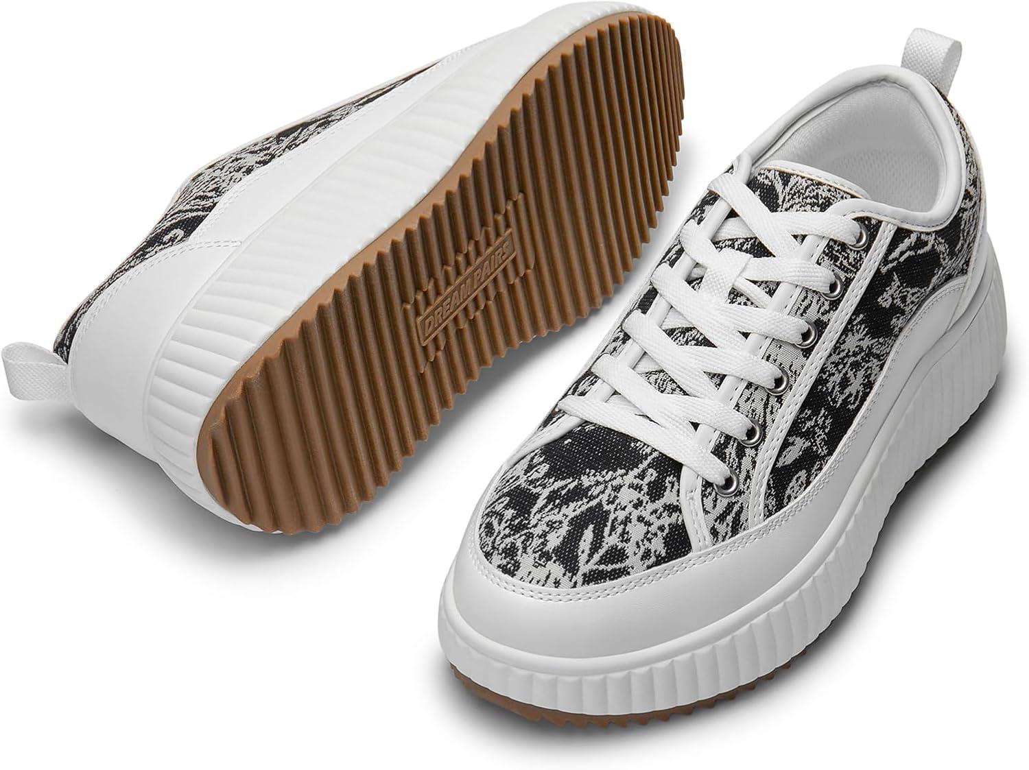 imageDREAM PAIRS Women Platform Chunky Lightweight Comfortable Casual LaceUp Sky Walking Fashion SneakersWhiteBlack