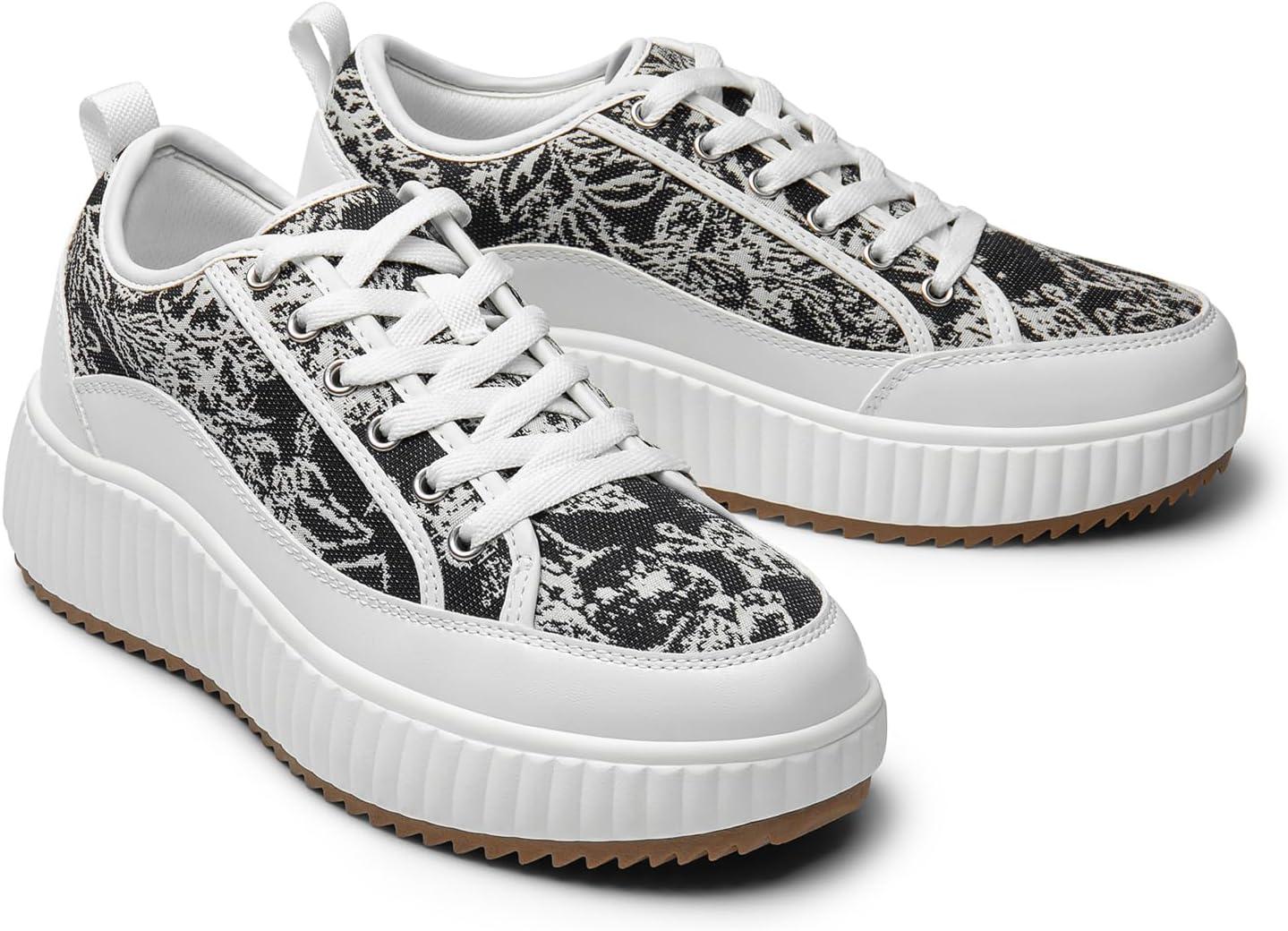 imageDREAM PAIRS Women Platform Chunky Lightweight Comfortable Casual LaceUp Sky Walking Fashion SneakersWhiteBlack