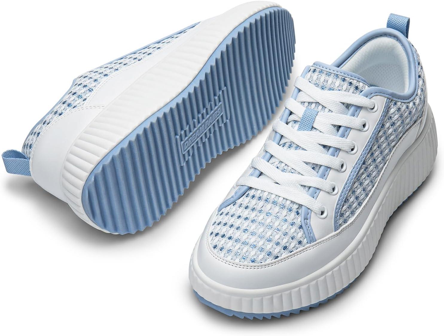 imageDREAM PAIRS Women Platform Chunky Lightweight Comfortable Casual LaceUp Sky Walking Fashion SneakersWhiteBlue