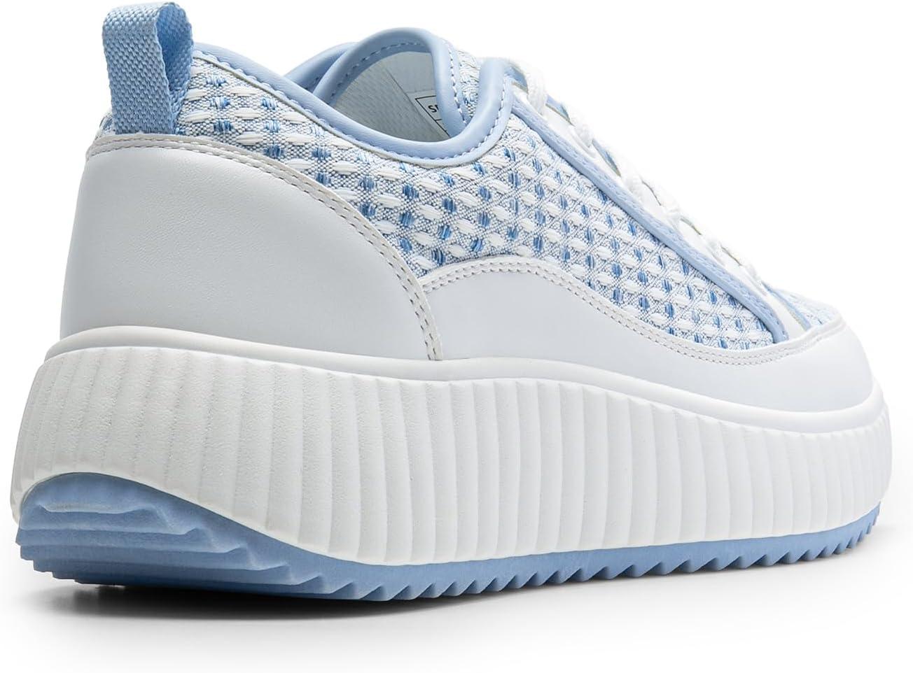 imageDREAM PAIRS Women Platform Chunky Lightweight Comfortable Casual LaceUp Sky Walking Fashion SneakersWhiteBlue